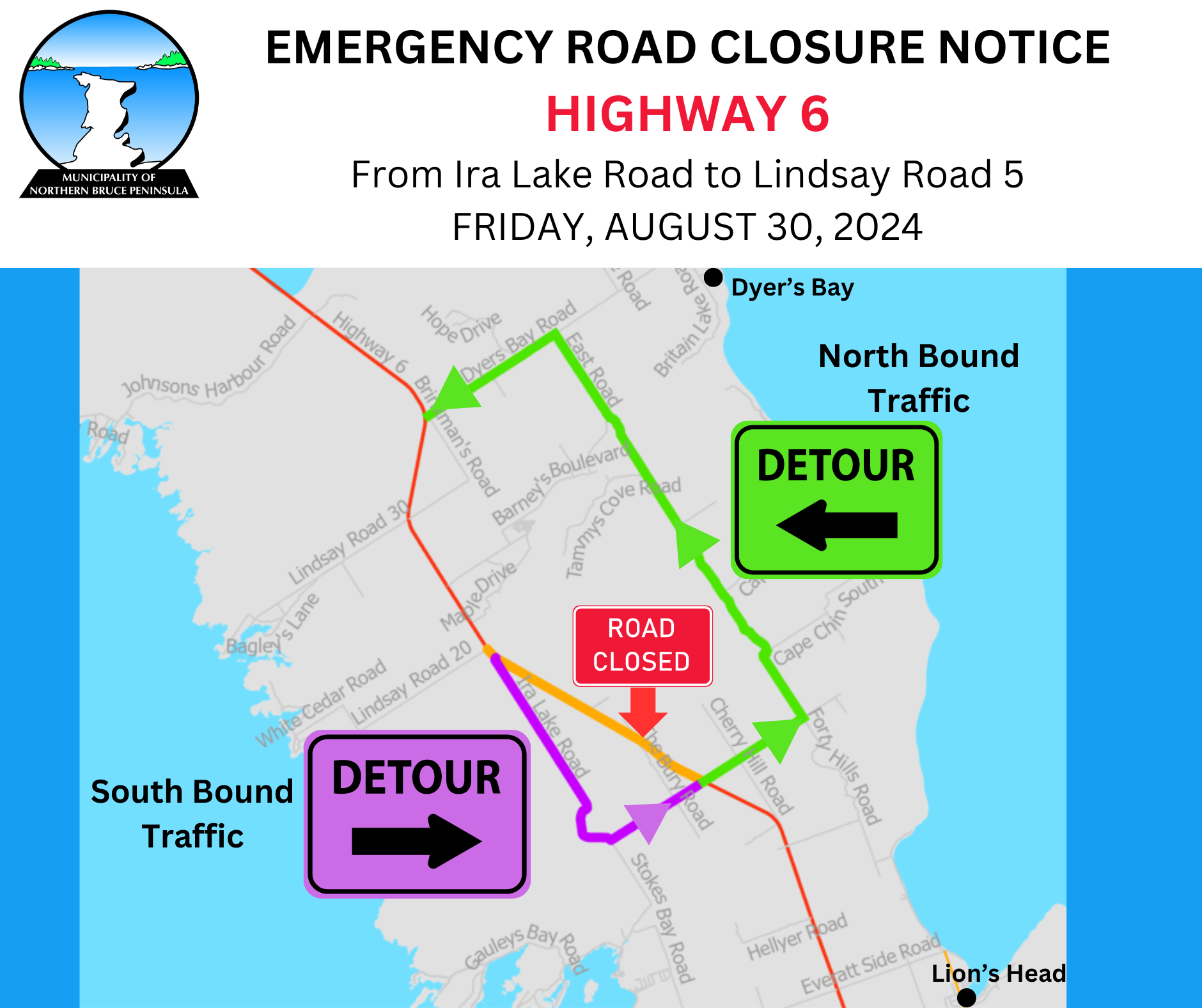 Image of Notice of Road Closure - Highway 6