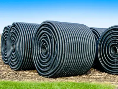 A picture of perforated tile utilized to assist with field drainage.