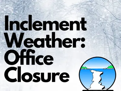 Graphic highlighting that the Municipal Office located at 56 Lindsay Road 5 is closing due to inclement weather.