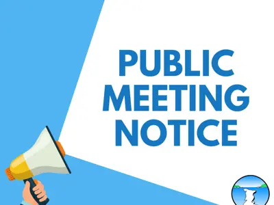 A graphic where a bullhorn is announcing that a public meeting has been scheduled.