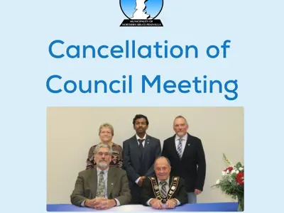 Council Notice Cancellation Graphic with a picture of the 2022-2026 Council for the Municipality of Northern Bruce Peninsula.